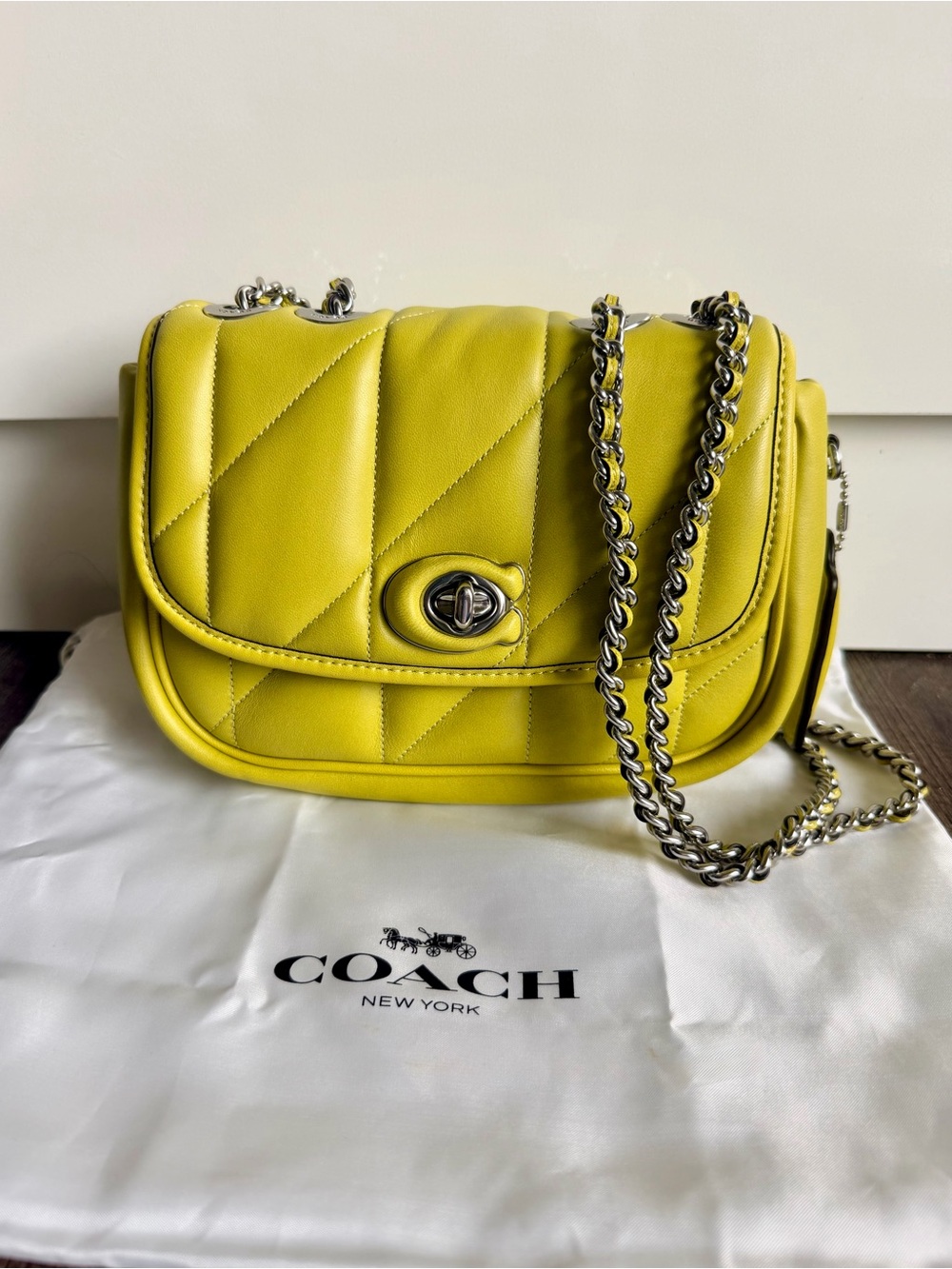 Coach Quilted Leather Mini Pillow Maddison in Key Lime green